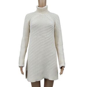 Mason Off White Cream Knit Turtleneck Longline Tunic Sweater Neutral